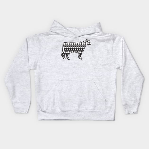 Dairy Cow with Southwest Pattern Kids Hoodie by SAMMO